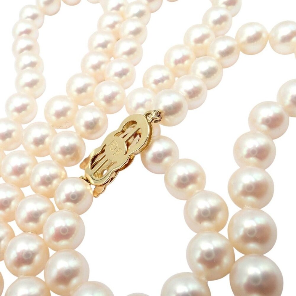 Rare! Mikimoto 18k Yellow Gold Pearl Strand 7mm 30" Opera Length Necklace - Picture 3 of 9